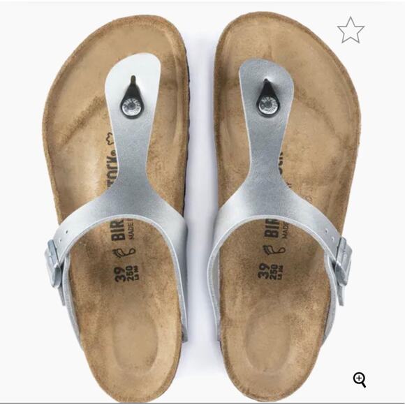 New Birkenstock Gizeh Soft Footbed Leather Metallic Silver Women's Size 37/US 6 - Picture 3 of 8